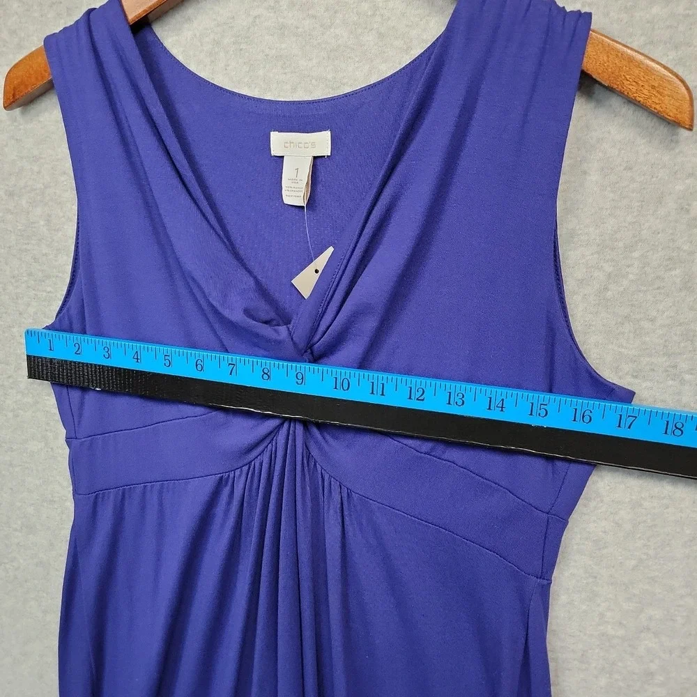 NEW Chico's Katrina V-Neck Front Knot Maxi Dress Blue Travel Chico's Sz 1 Size M